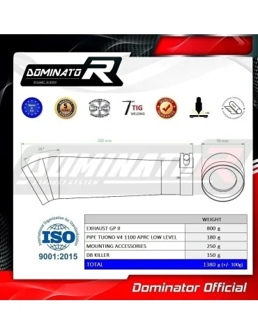 Silencieux slip-on Dominator GP2 pour Aprilia Tuono V4 R APRC Low Level (2011-2014)