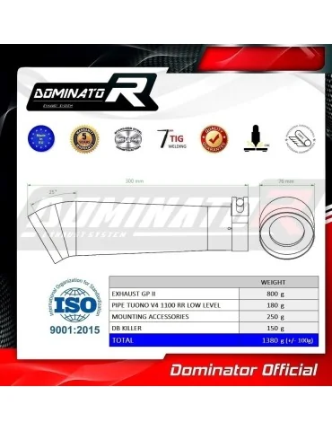 Silencieux slip-on Dominator GP2 pour Aprilia Tuono V4 1100 RR Low Level (2015-2016)