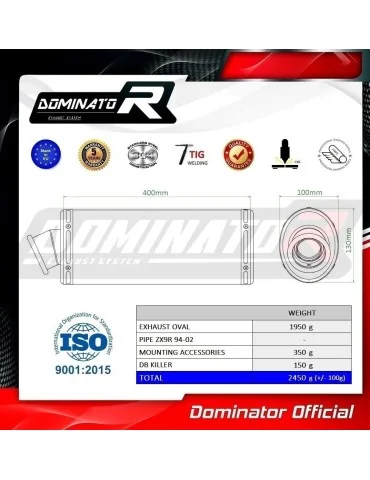 Silencieux bolt-on homologué Dominator OV pour Kawasaki ZX9R (1998-2002)