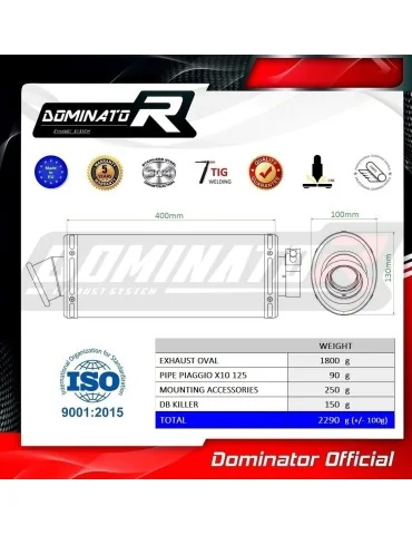 Silencieux slip-on Dominator OV pour Piaggio X10 125 (2012-2016)