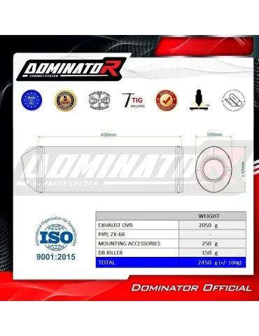 Silencieux bolt-on homologué Dominator OVR Noir pour Kawasaki ZX6R (1998-2002)