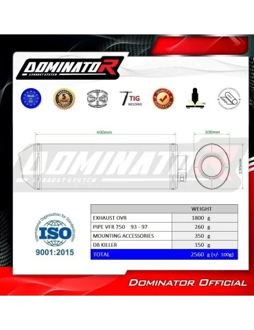 Silencieux slip-on Dominator OVR Noir pour Honda VFR 750 (1993-1997)