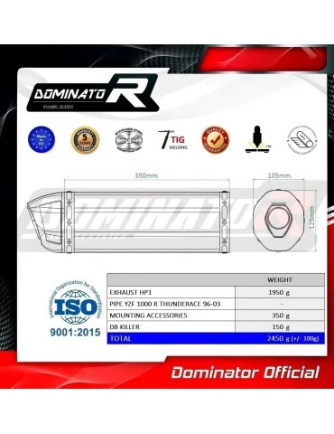 Silencieux bolt-on Dominator HP1 pour Yamaha YZF 1000 R Thunderace (1996-2003)