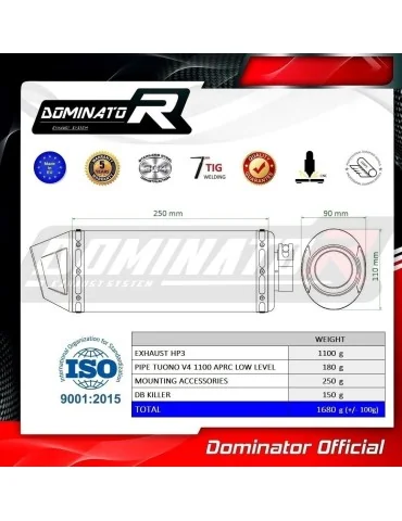 Silencieux slip-on Dominator HP3 pour Aprilia Tuono V4 R APRC Low Level (2011-2014)