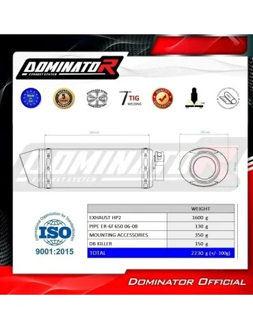 Silencieux slip-on Dominator HP2 Noir pour Kawasaki ER - 6 N / F 650 (2006-2008)