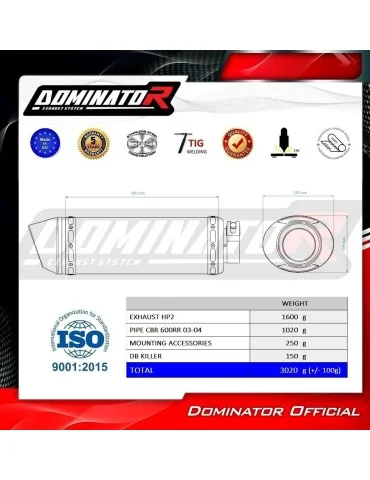 Silencieux slip-on Dominator HP2 Noir pour Honda CBR 600RR (2003-2004)
