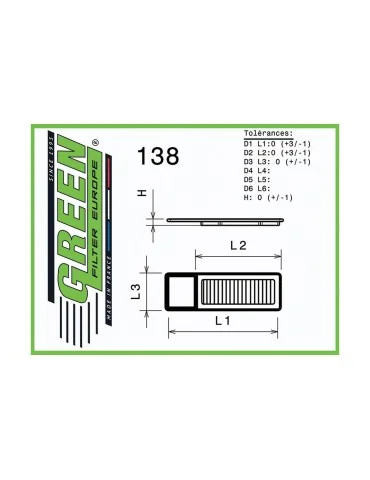 Filtre à air sport Green Filter pour FIAT DOBLO/DOBLO CARGO (152/263) 1,3L D M-JET (95 cv) depuis 03/2016