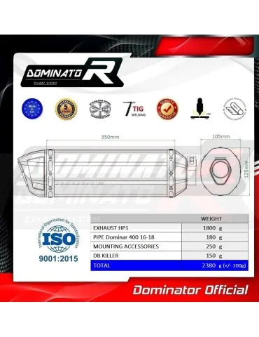 Silencieux slip-on Dominator HP1 Noir pour Bajaj Dominar 400 (2016-2018)