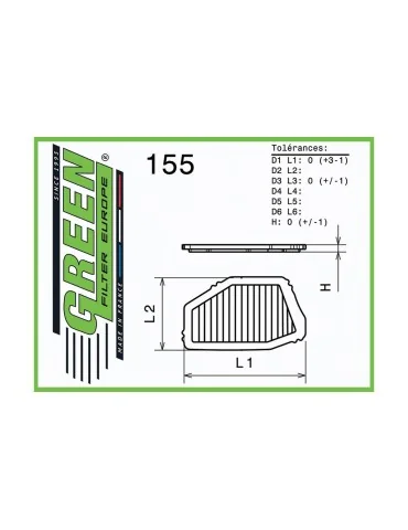 Filtre à air sport Green Filter pour HONDA ACCORD COUPE (CE1) 2,2L i 16V (150 cv) 1993 - 1998