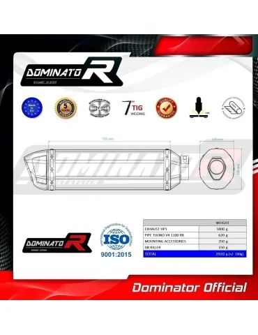 Silencieux slip-on Dominator HP1 Noir pour Aprilia Tuono V4 1100 RR (2015-2016)