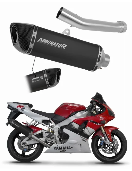 Silencieux slip-on homologué Dominator HP6 Noir pour Yamaha YZF R1 1000 RN01 1998-1999, vue 1