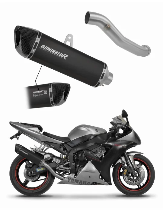 Silencieux slip-on homologué Dominator HP6 Noir pour Yamaha YZF R1 1000 RN09 2002-2003, vue 1