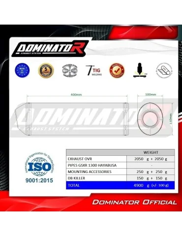 Silencieux bolt-on Dominator OVR pour Suzuki GSXR 1300 Hayabusa (1999-2007)