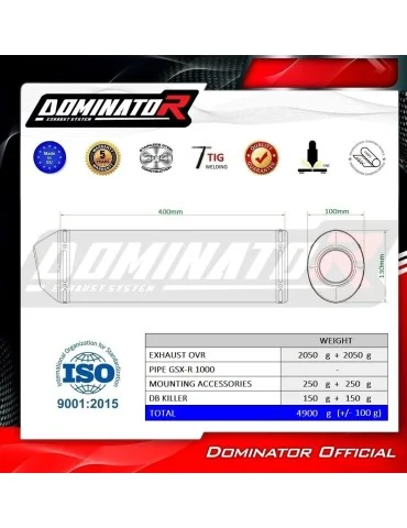 Silencieux bolt-on Dominator OVR pour Suzuki GSXR 1000 K7 K8 (2007-2008)