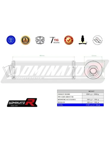 Silencieux bolt-on Dominator ST pour Suzuki GSXR 1000 K7 K8 (2007-2008)
