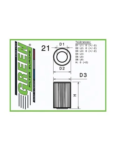 Filtre à air sport Green Filter pour MERCEDES A CLASSE (W168) 170 CDI (90 cv) 1999 - 2001