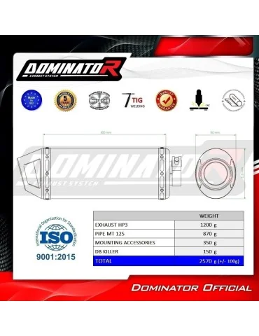 Ligne d'échappement complète inox Dominator HP3 Noir pour Yamaha MT 125 (2014-2019)