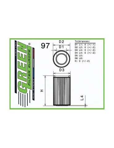 Filtre à air sport Green Filter pour MERCEDES C CLASSE (W203) 200 CDI 2,1L 16V BLUE Efficiency (136 cv) 04/2008 - 11/2009