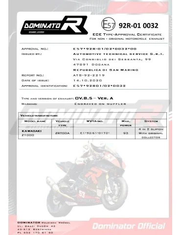 Silencieux slip-on homologué Dominator OVAL pour Kawasaki Z1000 (2003-2006)