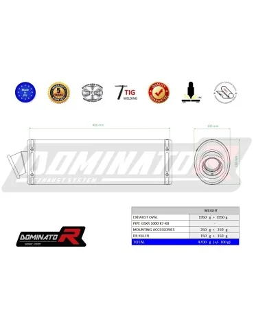 Silencieux bolt-on Dominator OV pour Suzuki GSXR 1000 K7 K8 (2007-2008)