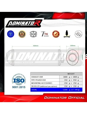 Silencieux slip-on Dominator OVR Noir pour Aprilia Pegaso 650 (2001-2004)