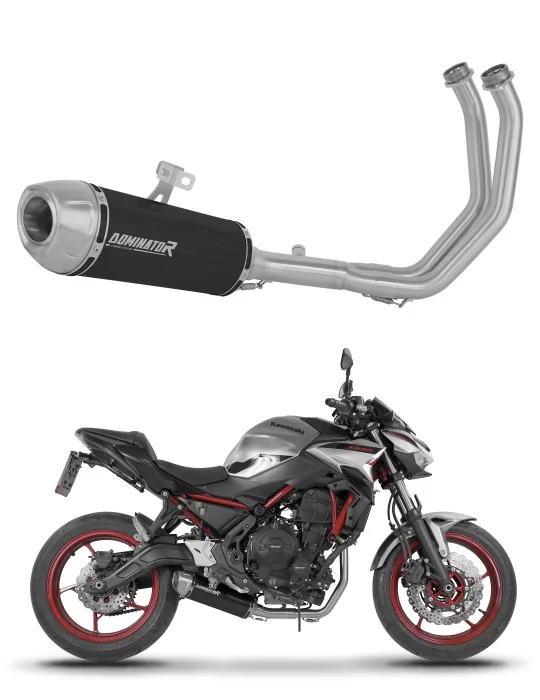 Ligne d'échappement complète inox Dominator S3 Noir pour Kawasaki Z650 2023-2026, vue 1