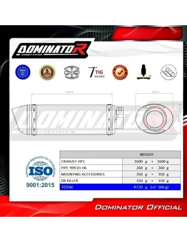 Silencieux slip-on Dominator HP2 Noir pour Ducati 999 (2001-2006)