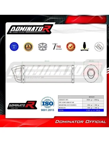 Silencieux bolt-on Dominator HP1 Noir pour Suzuki GSXR 1000 K7 K8 (2007-2008)
