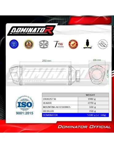 Ligne d'échappement complète inox Dominator S6 Noir pour Honda CBR 650 F (2014-2018)
