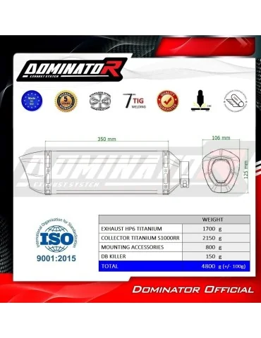 Ligne d'échappement complète Dominator HP6 pour BMW S1000RR Titane (2019-2026)