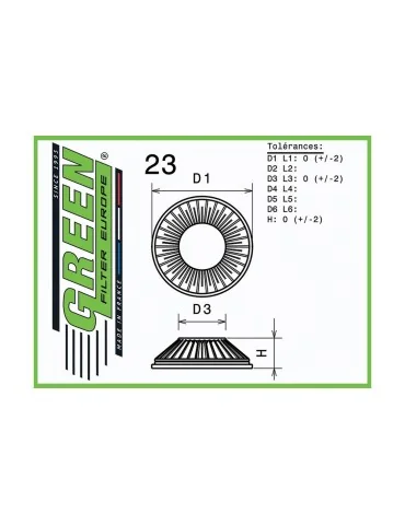 Filtre à air sport Green Filter pour TOYOTA LAND CRUISER (RJ70/RJ73) 2,4L (114 cv) 1988 - 1996