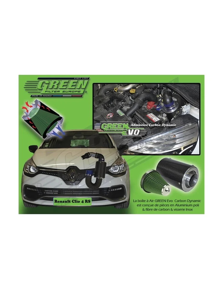 Kit d’admission direct Green Filter pour RENAULT CLIO IV 1,6L TURBO RS TROPHY (220 cv) depuis 2015