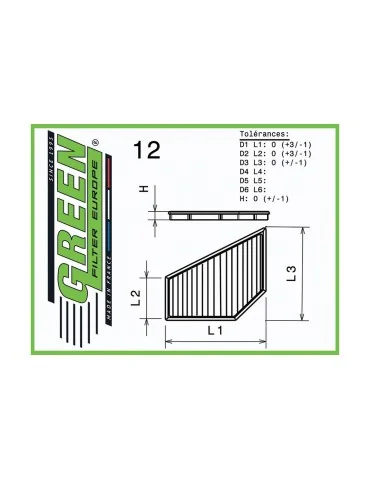 Filtre à air sport Green Filter pour TALBOT 1307 S (82 cv) depuis 1975