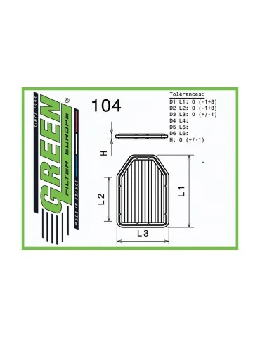 Filtre à air sport Green Filter pour PORSCHE 911 (991) CARRERA 4 3,8L S H6 (Kit de 2 filtres) (400 cv) 2014 - 2016