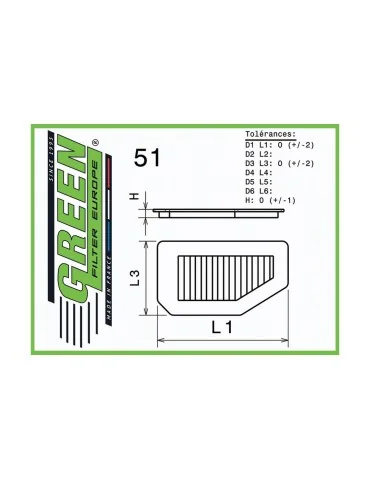 Filtre à air sport Green Filter pour BMW SERIE 5 (F10/F11/F18) M5 30 JAHRE (Kit de 2 filtres) (600 cv) 2014 - 2016