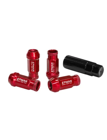 Écrous de roue JDM M12x1,25 rouges acier forgé, jeu de 20 avec clé