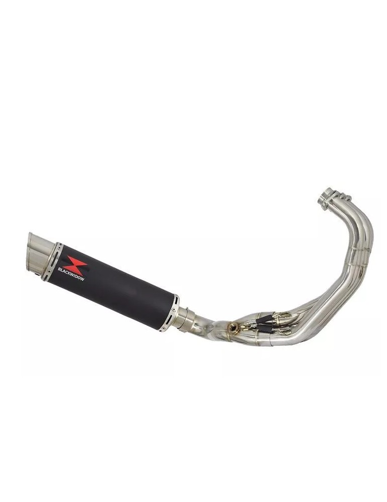 MT09 MT-09 2013-2021 Low Level De-cat Exhaust System with 360mm Round GP Style Black Painted Stainless Steel Silencer