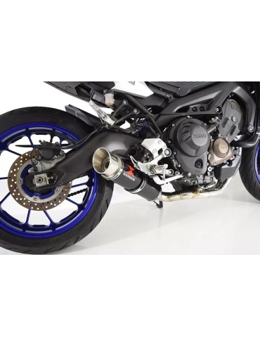 MT09 MT-09 2013-2021  Low Level De-cat Exhaust System with 360mm Round GP Style Black Painted Stainless Steel Silencer