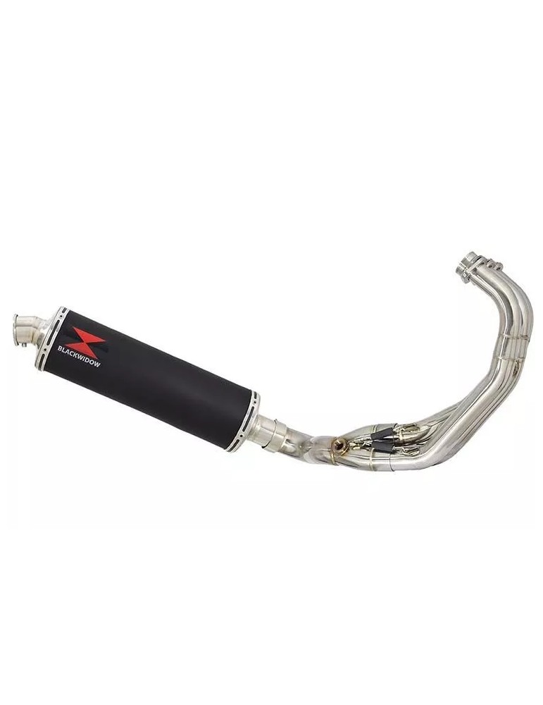 MT-09 Tracer 2013-2021 Low Level De-cat Exhaust System with 400mm Oval Black Painted Stainless Steel Silencer