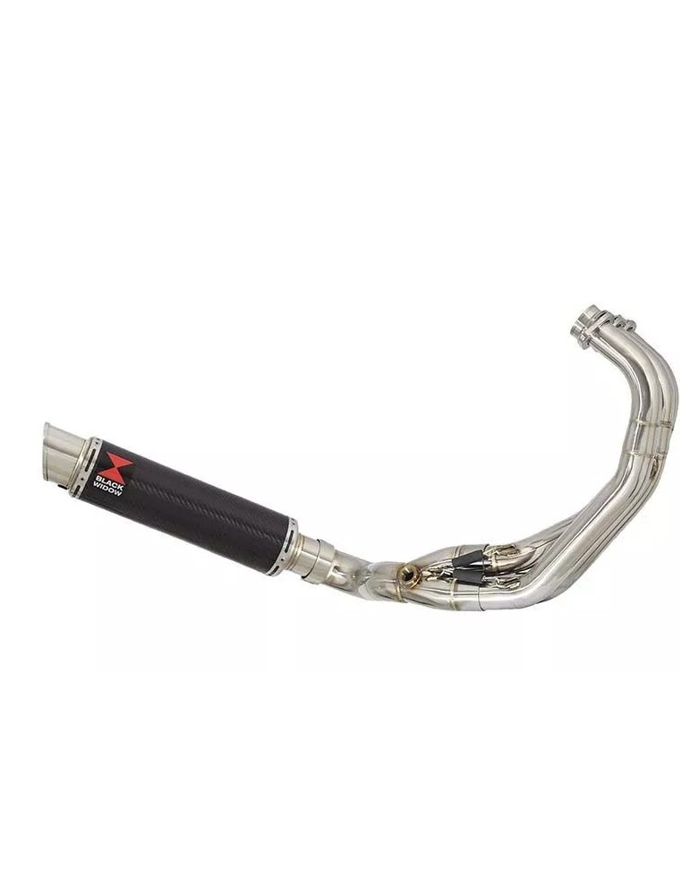MT-09 Tracer 2013-2021 Low Level De-cat Exhaust System with 350mm Round GP Style Carbon Fibre Silencer