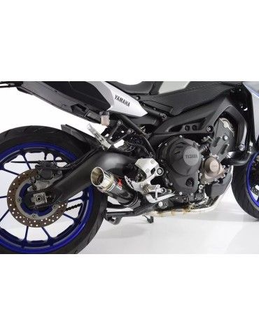 MT-09 Tracer 2013-2021  Low Level De-cat Exhaust System with 350mm Round GP Style Carbon Fibre Silencer