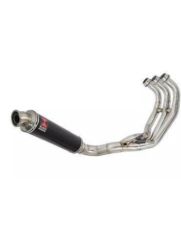 MT-09 Tracer 2013-2021 Low Level De-cat Exhaust System with 350mm Round Black Painted Stainless Steel Silencer