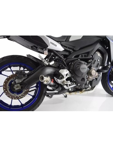 MT-09 Tracer 2013-2021 Low Level De-cat Exhaust System with 350mm Round Black Painted Stainless Steel Silencer