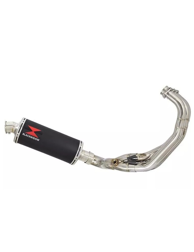 MT-09 Tracer 2013-2021 Low Level De-cat Exhaust System with 300mm Oval Black Painted Stainless Steel Silencer