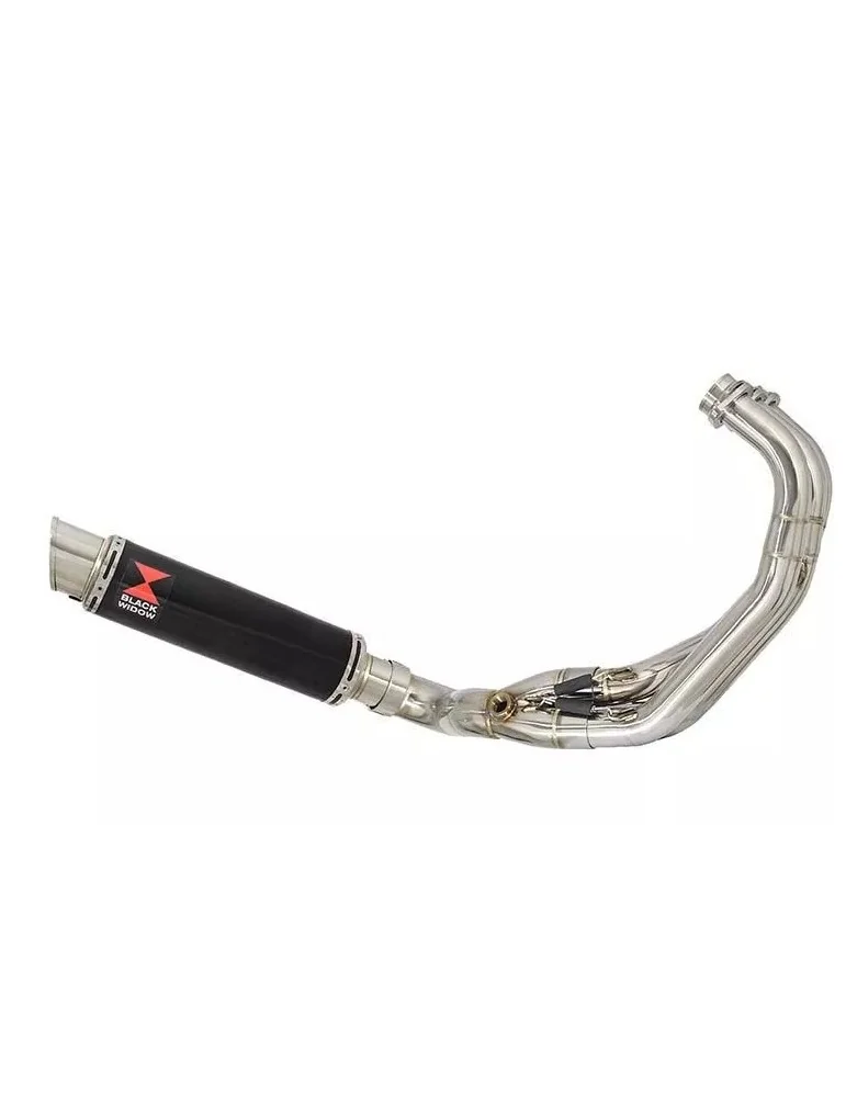 MT09 MT-09 2013-2021 Low Level De-cat Exhaust System with 350mm Round GP Style Black Painted Stainless Steel Silencer