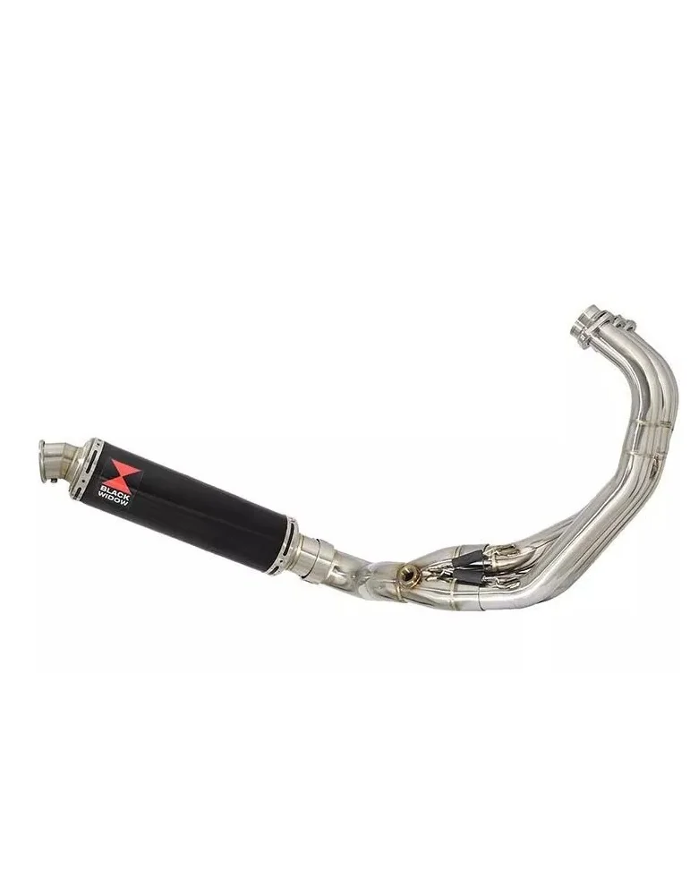 MT09 MT-09 2013-2021 Low Level De-cat Exhaust System with 350mm Round Black Painted Stainless Steel Silencer
