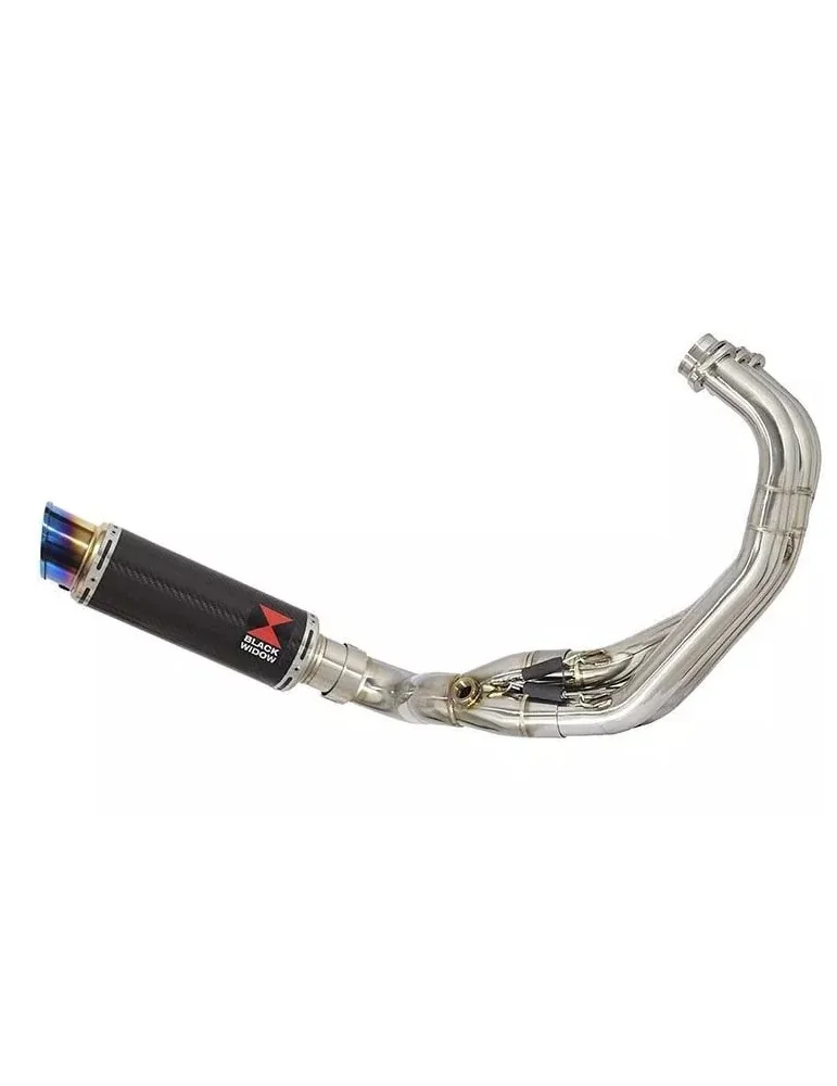 MT09 MT-09 2013-2021 Low Level De-cat Exhaust System with 230mm Round GP Style Carbon Fibre Silencer + Blue Stainless Tip