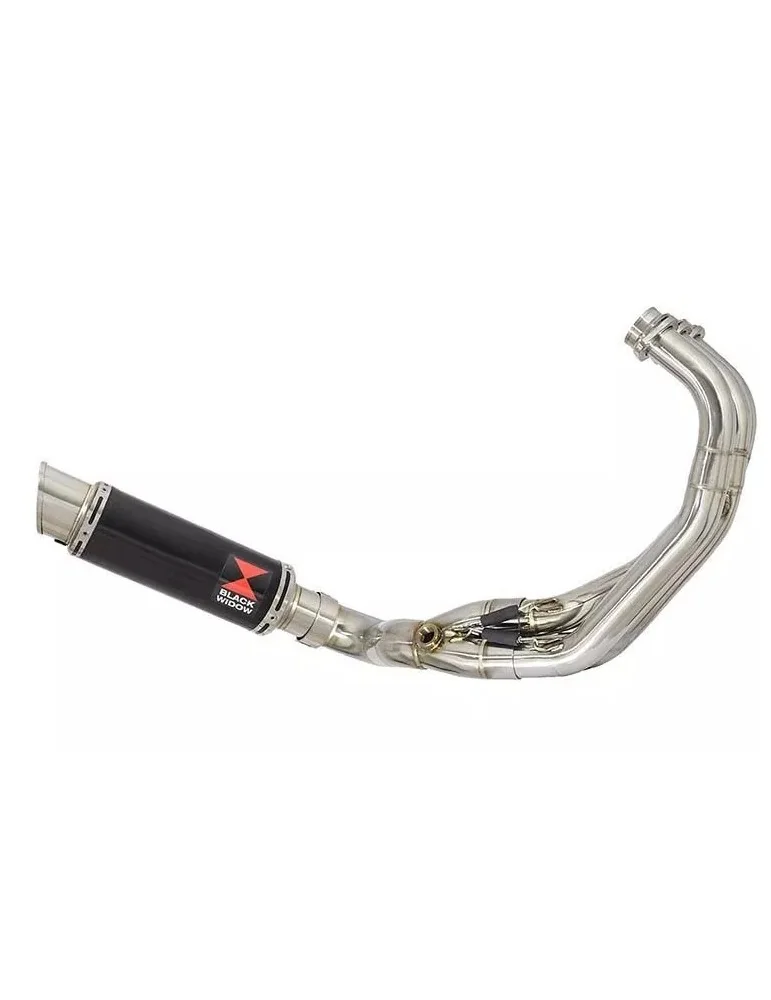MT09 MT-09 2013-2021 Low Level De-cat Exhaust System with 230mm Round GP Style Black Painted Stainless Steel Silencer